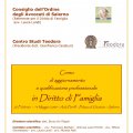 Corso di aggiornamento in diritto di famiglia 2009 - Il Corso di aggiornamento e qualificazione professionale in diritto di famiglia (dal 26 febbraio al 14 maggio 2009) è composto da 8 moduli di tre ore (dalle 16,00 alle 19,00) ciascuno e dà diritto a 24 crediti – rilasciati con attestato finale – se saranno seguiti non meno di 7 moduli attestati con firma su libretto e/o firma su registro di presenze. Detta formazione prevede il riscontro attraverso questionario al termine di ogni modulo e dà la possibilità all’iscrizione in elenchi per settore specialistico predisposti eventualmente dal Consiglio dell’Ordine degli Avvocati di Salerno. Quest’ultimo si fa carico della gratuità del corso rientrando nella formazione obbligatoria come da Regolamento del C.N.F. del 13.07.07. 
Al termine del corso è stata effettuata un\'indagine a cura della dott.ssa Antonella scarfiello I RISULTATI SONO DISPONIBILI NEL MATERIALE SCARICABILE A FONDO PAGINA
 
 Scarica programma
 
Le dispense del corso sono a fondo pagina scaricabili, metre i questionari alla lettera \"Q\" vicino ogni lezione
 
 
 
 
 
 
26/02/09 
 L’affidamento condiviso dei figli
 
ratio legis, interesse del minore, par condicio tra i genitori, posizione dei nonni, esercizio della potestà genitoriale, affidamento monogenitoriale - Bruno de Filippis Esponente della dottrina di diritto di famiglia – Autore di numerosi testi Q
 
mantenimento diretto ed indiretto, figli maggiorenni, figli portatori di handicap - Mauro Paladini Associato di diritto privato Università di Brescia 
 
5/3/09
 L’assegnazione della casa  Familiare
 
assegnazione della casa familiare, interesse dei figli, prescrizioni in tema di residenza - Enrico Quadri Ordinario Diritto Privato Università di Napoli Q
 
cambio di residenza o domicilio: modalità di attuazione, provvedimenti del giudice” - Lucia Fiorillo Avvocato Foro di Salerno Q
 
12/3/09
 La Mediazione familiare
 
tecniche di gestione dei conflitti e mediazione familiare. differenti modelli di mediazione - Alberto MasciaConciliatore professionista - Consigliere “FormaMed srl” Q
 
la formazione del mediatore familiare. mediazione familiare ed avvocati - Bruno Schettini Straordinario di pedagogia generale e sociale.  Responsabile della commissione per la professione dell\'Associazione Internazionale Mediatori Sistemici Q
 
mediazione familiare e legge 54/2006 - Milena Giannattasio Avvocato Foro di Salerno Q
 
26/3/09
 La solidarietà post coniugale
 
La solidarietà post coniugale - Raffaele Rauty Ordinario storia del pensiero sociologico  Università di Salerno
 
La pensione di reversibilità - Alberto Figone Università di Trieste - Pres. A.I.A.F. 
 
L’indennità di fine rapporto - Gianfranco Trotta Presidente Camera minorile di Nocera  Inferiore Q
 
2/4/09
 Il nuovo art. 709 ter c.p.c.
 
La rivoluzione del 709 ter. Problemi sostanziali e processuali - Bruno de Filippis Esperto in diritto di famiglia Q
 
Casistica giurisprudenziale - Laura Landi Presidente della Camera per i minori di Salerno Segretario Centro Studi Teodora 
 
16/4/09
 addebito della separazione, profili civili e penali
 
Profili civili - Gabriele POSITANO Magistrato Corte d’Appello di Salerno Q
 
PROFILI di responsabilità CIVILe dei rapporti familiari MAURO PALADINI    
Profili penali - Anna Lisa Buonadonna Avvocato Foro di Salerno Q
 
Ragioni e conseguenze della trasposizione del conflitto coniugale nella sede giudiziaria - Claudio Zullo Presidente Ordine Psicologi Campania
 
30/4/09
 provvedimenti in materia di separazione e divorzio
 
Esecuzioni e convenzioni internazionali - Franco De Stefano Magistrato Corte d’Appello Salerno Q
 
Provvedimenti presidenziali: natura ed efficacia - Gaetana Paesano Segretario Nazionale A.M.I. Q
 
Profili penali - Michela Patti Avvocato Foro di Sala Consilina Q
 
14/5/09
 La separazione nella famiglia di fatto
 
Normativa applicabile. Questioni controverse - Virginia Zambrano Ordinario diritto privato comparato Università di Salerno Q
 
Provvedimenti nei confronti dei figli di genitori non coniugati -Vincenzo Starita Magistrato Tribunale  per i minorenni Salerno Q
 
Discussione di casi giurisprudenziali - Raffaele Mea Responsabile amministrativo  Tribunale per i minorenni Salerno Q
 
 

 
 
INDICE delle DISPENSE
Ø  Giurisprudenza selezionata dall’avv. Landi sugli artt.155-155 sexies codice civile Avv. Laura Landi [1]
Ø  Sentenza C.Cass. n. 16593/08 [2]
Ø  I verbi del Giudice nell’affidamento condiviso Avv. Laura Landi [3]
Ø  Mantenimento diretto e indiretto della prole e dei figli maggiorenni Prof. Mauro Paladini [4]
Ø Nuove prospettive in tema di assegnazione della casa familiare, in Corriere Giuridico n. 8/2006, p. 1141 e ss. Prof. Enrico Quadri [5]
Ø Sentenza Corte Costituzionale 13 maggio 1998 n. 166 [6]
ØCambio di residenza o domicilio: modalità di attuazione, provvedimenti del giudice Avv. Lucia Fiorillo [7]
Ø  Il linguaggio della mediazione: teoria e pratica di un metodo Avv. Alberto Mascia [8]
Ø  Il ricorso ai professionisti può aiutare i coniugi in crisi a dialogare senza aggressività, Famiglia e Minori, Il Sole 24 ore, Guida al Diritto, n. 6/2007, pp. 103-105 Prof. Bruno Schettini [9]
Ø  Per i bambini con disagi va imboccato con convinzione il sentiero della bigenitorialità, in Psicologia & Diritto-filiazione, n. 10 novembre 2008, p. 103-106 Prof. Bruno Schettini [10]
Ø  Mediazione familiare e legge 54/2006 Avv. Filomena Giannattasio [11]
Ø  La pensione di reversibilità avv. Prof Alberto Figone [12]
Ø  L’indennità di fine rapporto Avv. Gianfranco Trotta [13]
Ø Osservatorio sulla Giustizia nel Distretto di Salerno, Il Protocollo per i procedimenti in materia di famiglia e minorile (ex artt. 155-317 bis c.c.) [14]
Ø Casistica giurisprudenziale dell’applicazione dell’art. 709 ter cpc Avv. Laura Landi   [15]
Ø  La separazione dei coniugi tra addebito e responsabilità Dott. Gabriele Positano [16]
Ø  Profili di responsabilità civile dei rapporti di famiglia Prof Mauro Paladini [17] – slides [18]
Ø  Tribunale di Lodi del 16 aprile 2007 [19]
Ø  L’addebito nella separazione, profili processuali – penalistici Avv. Anna Lisa Buonadonna [20]
Ø Ragioni e conseguenze della trasposizione del conflitto coniugale nella sede giudiziaria Dott. Claudio Zullo [21]  slides [22]
Ø L’esecuzione dei provvedimenti in materia di separazione e divorzio, esecuzione e convenzioni internazionali Dott. Francesco De Stefano [23]
Ø  Esecuzione dei provvedimenti in materia di separazione e divorzio, profili penali Avv. Michela Patti [24]
Ø  Lo scioglimento dell’unione non fondata sul matrimonio Prof. Virginia Zambrano [25] slides [26]
Ø Problematiche insorte nella prassi applicativa nell’adozione di provvedimenti a tutela dei figli naturali in caso di scioglimento della famiglia di fatto Dott. Vincenzo Starita [27]
Ø  La separazione nella famiglia di fatto- La giurisprudenza Dott. Raffaele Mea [28]
 Ø  La sopravvivenza della famiglia nella legge n. 54 del 2006. Una proposta interpretativa Avv. Antonella Scarfiello [29]
Ø  Dati relativi al corso Avv. Antonella Scarfiello [30]
Ø  L’esecuzione forzata dei provvedimenti del giudice in materia di famiglia, in Dir. Famiglia, 2, 880 Prof. Andrea Graziosi [31]